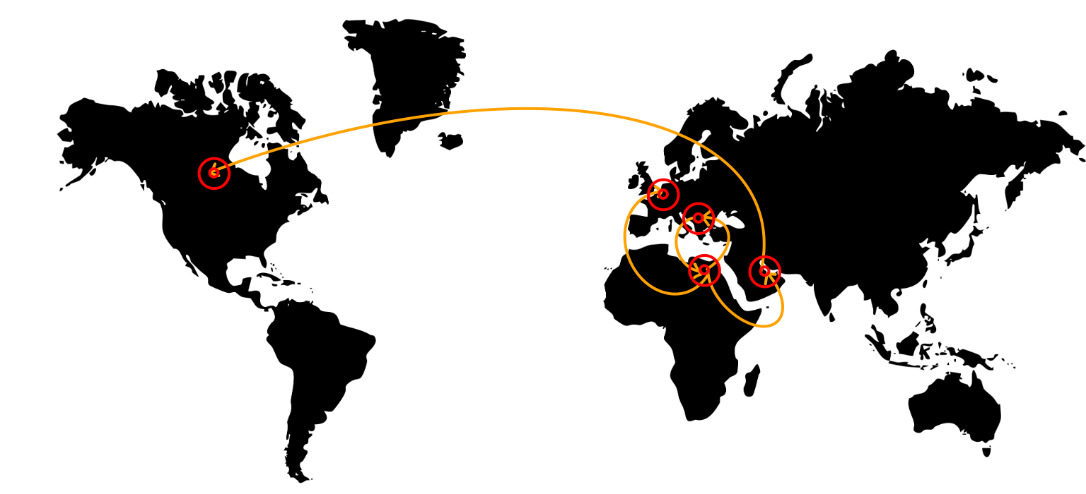 World map describing paths. 